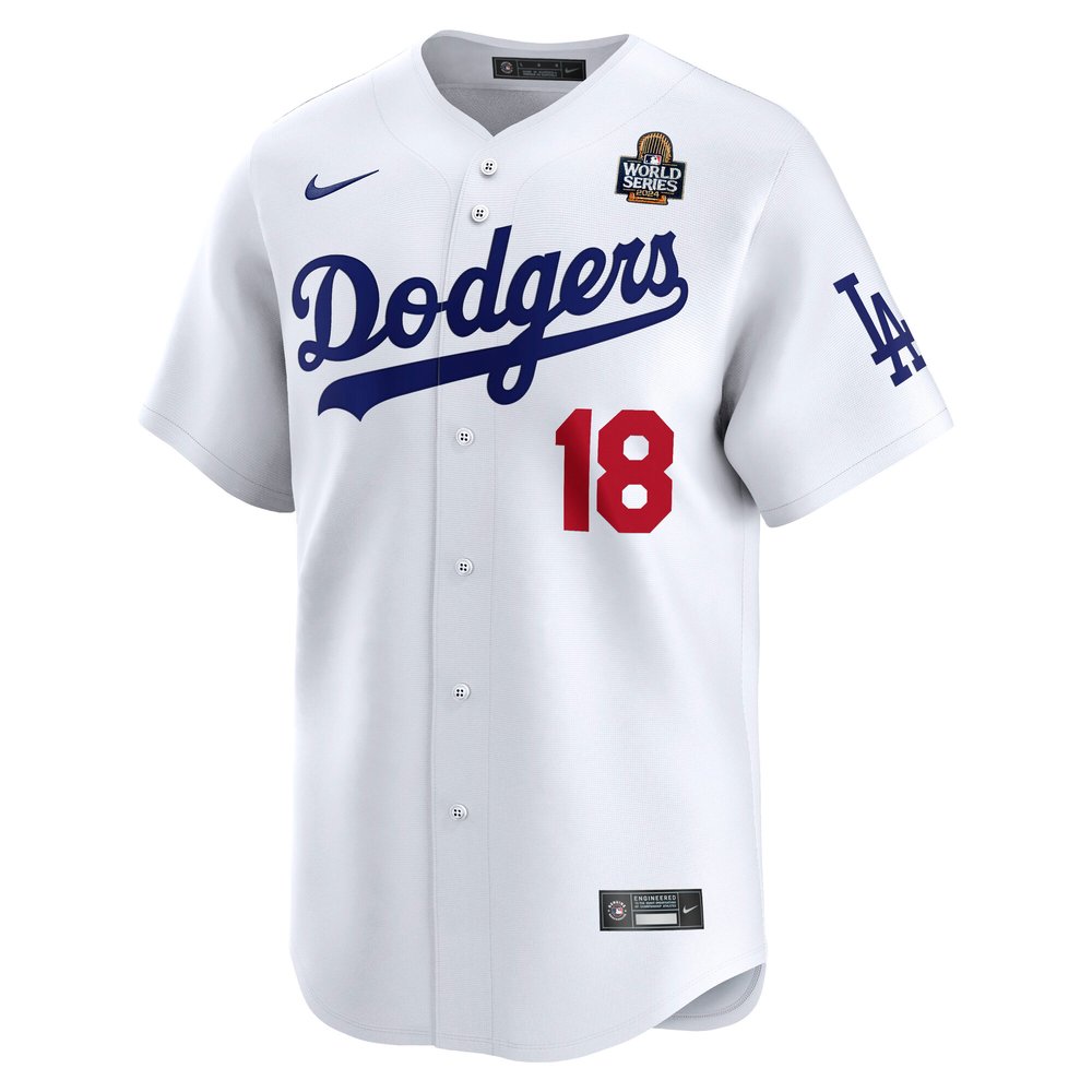 Men's Los Angeles Dodgers #18 Yoshinobu Yamamoto White 2024 World Series Home Limited Player Jersey Men's Los Angeles Dodgers #18 Yoshinobu Yamamoto White 2024 World Series Home Limited Player Jersey