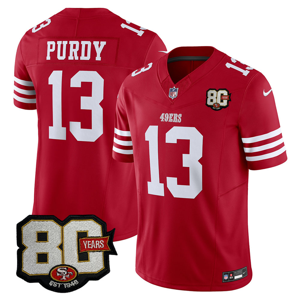 Men's San Francisco 49ers #13 Brock Purdy Red 80 Anniversary Vapor F.U.S.E. Limited Jersey Men's San Francisco 49ers #13 Brock Purdy Red 80 Anniversary Vapor F.U.S.E. Limited Jersey