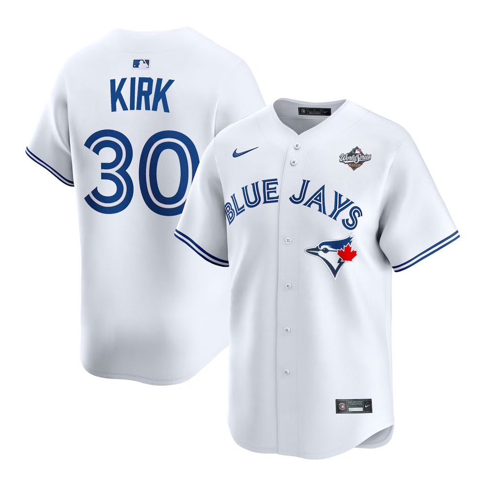 Men's Toronto Blue Jays #30 Alejandro Kirk White 2025 World Series Home Replica Player Jersey Men's Toronto Blue Jays #30 Alejandro Kirk White 2025 World Series Home Replica Player Jersey