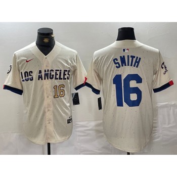 Men's Los Angeles Dodgers #16 Will Smith Cream Stitched Baseball Jersey Men's Los Angeles Dodgers #16 Will Smith Cream Stitched Baseball Jersey