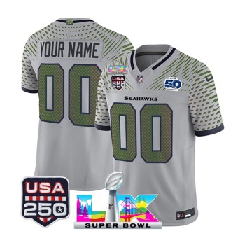 Youth Seattle Seahawks Custom Gray Super Bowl LX Patch 50th Season & USA 250' Patch Rivalries Collection Vapor F.U.S.E. Limited Jersey