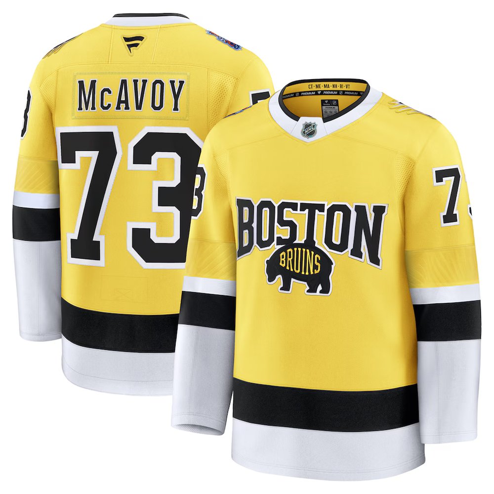 Youth Boston Bruins #73 Charlie McAvoy Gold 2026 NHL Stadium Series Premium Jersey Youth Boston Bruins #73 Charlie McAvoy Gold 2026 NHL Stadium Series Premium Jersey