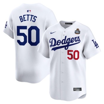 Men's Los Angeles Dodgers #50 Mookie Betts White 2024 World Series Home Limited Player Jersey Men's Los Angeles Dodgers #50 Mookie Betts White 2024 World Series Home Limited Player Jersey