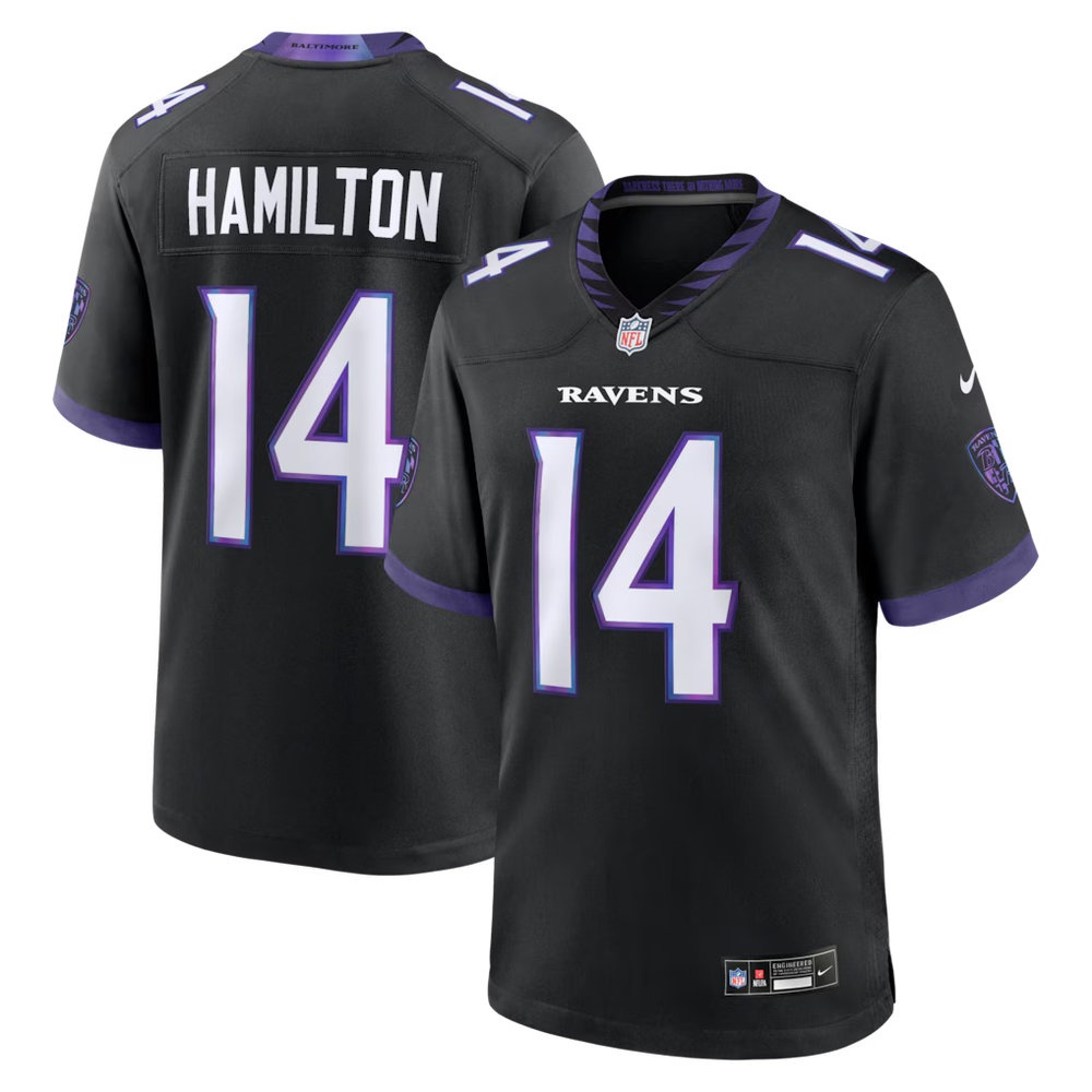 Men's Baltimore Ravens #14 Kyle Hamilton Black Alternate Game Jersey Men's Baltimore Ravens #14 Kyle Hamilton Black Alternate Game Jersey