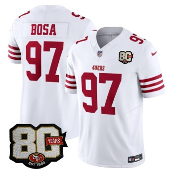 Men's San Francisco 49ers #97 Nick Bosa White 80 Anniversary Vapor F.U.S.E. Limited Jersey