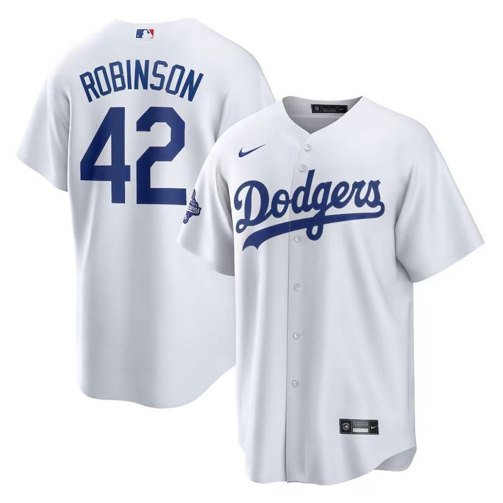 Men's Los Angeles Dodgers #42 Jackie Robinson White 2025 World Series Champions Home Replica Jersey Men's Los Angeles Dodgers #42 Jackie Robinson White 2025 World Series Champions Home Replica Jersey