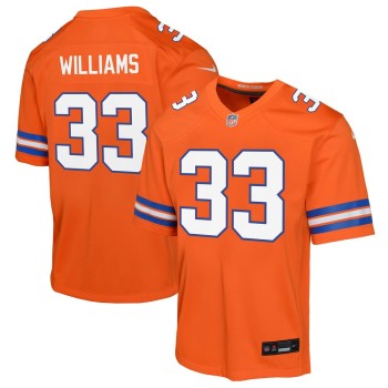 Youth Denver Broncos Javonte Williams Orange Mile High Collection 1977 Throwback Game Jersey Youth Denver Broncos Javonte Williams Orange Mile High Collection 1977 Throwback Game Jersey