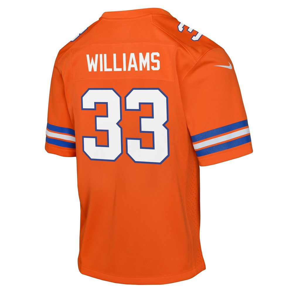 Youth Denver Broncos Javonte Williams Orange Mile High Collection 1977 Throwback Game Jersey Youth Denver Broncos Javonte Williams Orange Mile High Collection 1977 Throwback Game Jersey