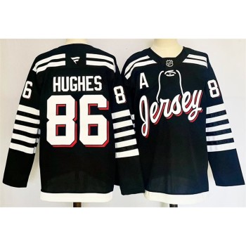 Youth New Jersey Devils #86 Jack Hughes Black 2024-25 Alternate With A Patch Stitched Hockey Jersey