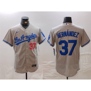 Men's Los Angeles Dodgers #37 Teoscar Hernandez Grey Flex Base Stitched Baseball Jersey Men's Los Angeles Dodgers #37 Teoscar Hernandez Grey Flex Base Stitched Baseball Jersey