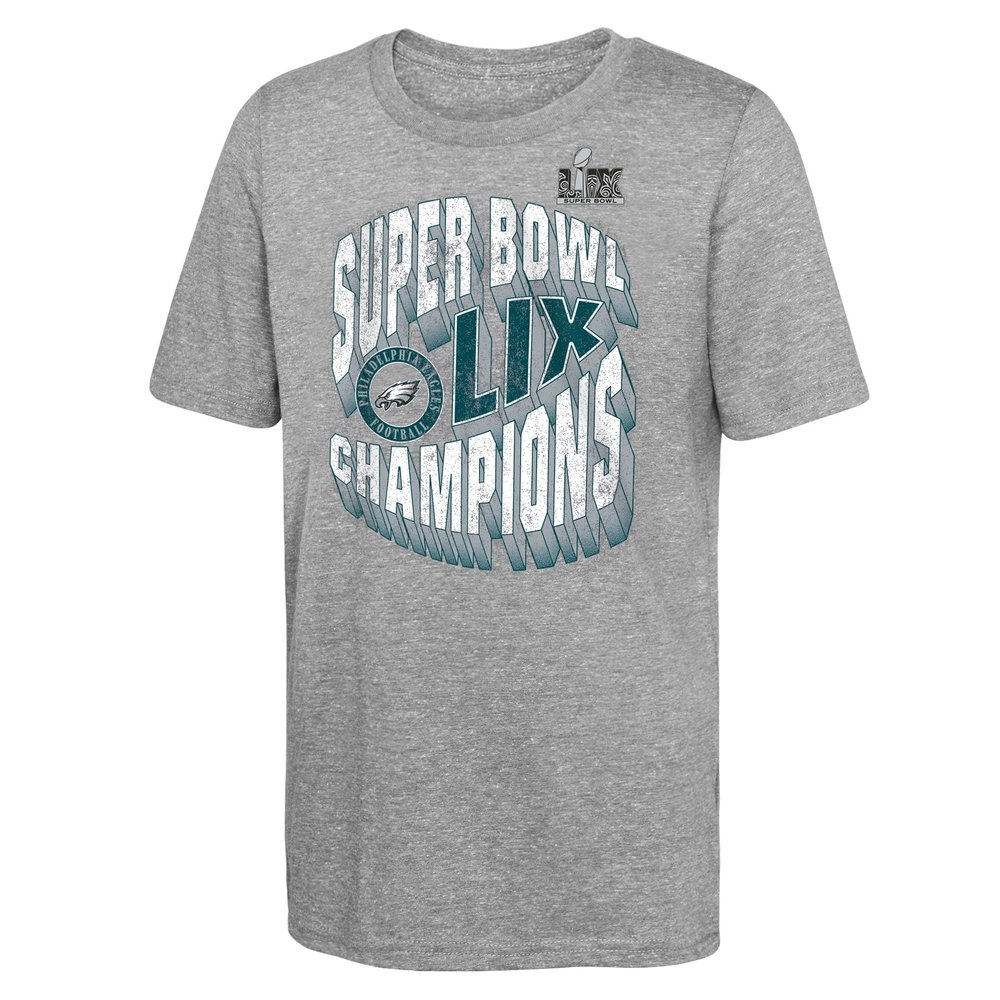 Youth Philadelphia Eagles Heather Gray Super Bowl LIX Champions Historic Win Tri-Blend T-Shirt Youth Philadelphia Eagles Heather Gray Super Bowl LIX Champions Historic Win Tri-Blend T-Shirt