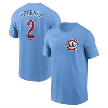 Men's Chicago Cubs #2 Nico Hoerner Baby Blue Fuse Name & Number T-Shirt Men's Chicago Cubs #2 Nico Hoerner Baby Blue Fuse Name & Number T-Shirt