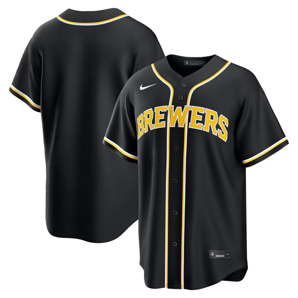 Men's Milwaukee Brewers Fashion Replica Black Out Jersey Men's Milwaukee Brewers Fashion Replica Black Out Jersey