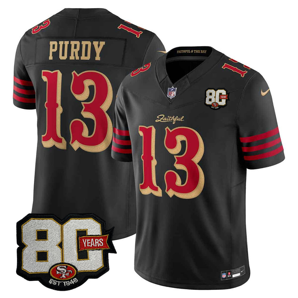Youth San Francisco 49ers #13 Brock Purdy Black 80 Anniversary Rivalries Collection Vapor F.U.S.E. Limited Jersey Youth San Francisco 49ers #13 Brock Purdy Black 80 Anniversary Rivalries Collection Vapor F.U.S.E. Limited Jersey