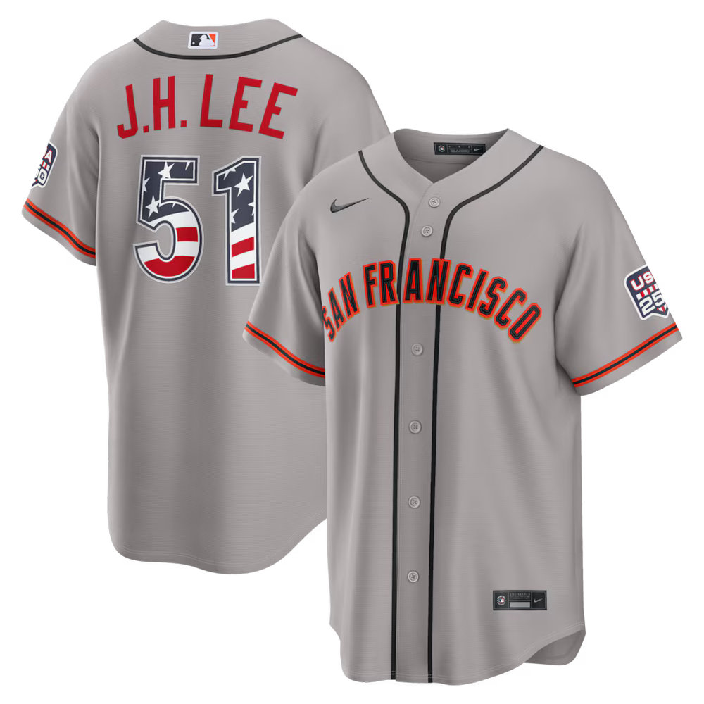 Youth San Francisco Giants #51 Jung Hoo Lee Nike Gray USA 250 Fourth of July Road Stadium Jersey Youth San Francisco Giants #51 Jung Hoo Lee Nike Gray USA 250 Fourth of July Road Stadium Jersey
