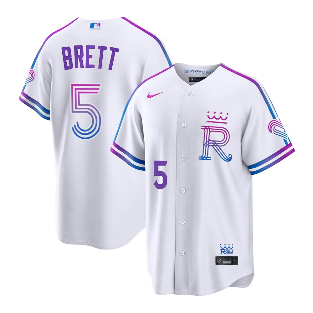 Men's Kansas City Royals #5 George Brett White 2026 City Connect Stitched Jersey Men's Kansas City Royals #5 George Brett White 2026 City Connect Stitched Jersey