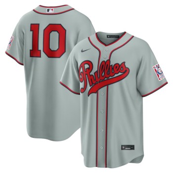 Men's Philadelphia Phillies #10 J.T. Realmuto Nike Gray 2026 Field of Dreams Stadium Jersey Men's Philadelphia Phillies #10 J.T. Realmuto Nike Gray 2026 Field of Dreams Stadium Jersey