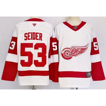 Men's Detroit Red Wings #53 Moritz Seider White 2024-25 Stitched Premium Jersey