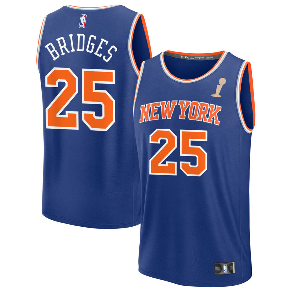 Men's New York Knicks #25 Mikal Bridges Blue 2026 NBA Finals Champions Fast Break Icon Edition Jersey Men's New York Knicks #25 Mikal Bridges Blue 2026 NBA Finals Champions Fast Break Icon Edition Jersey