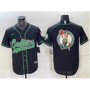 Men's Boston Celtics Black Team Big Logo With Patch Stitched Baseball Jersey