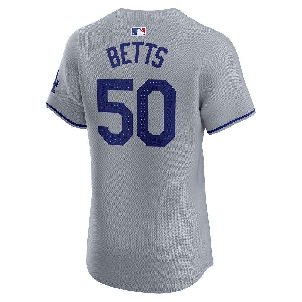 Men's Los Angeles Dodgers #50 Mookie Betts Gray 2024 World Series Road Elite Player Jersey