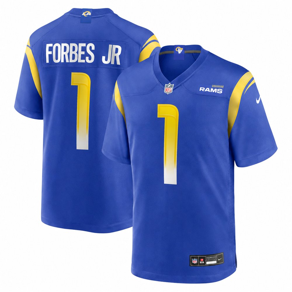 Youth Los Angeles Rams #1 Emmanuel Forbes Jr. Royal Stitched Football Game Jersey Youth Los Angeles Rams #1 Emmanuel Forbes Jr. Royal Stitched Football Game Jersey