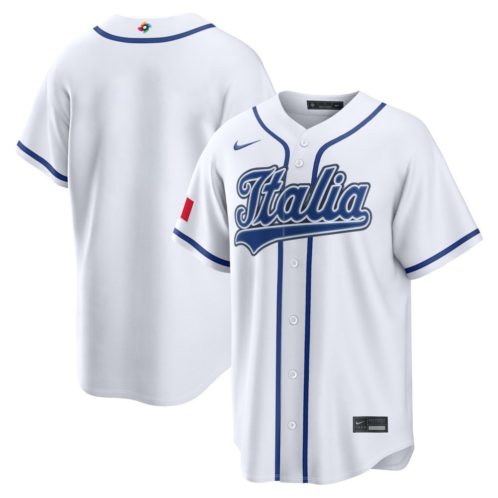 Men's Italy Baseball Nike White 2026 World Baseball Classic Home Stadium Jersey Men's Italy Baseball Nike White 2026 World Baseball Classic Home Stadium Jersey