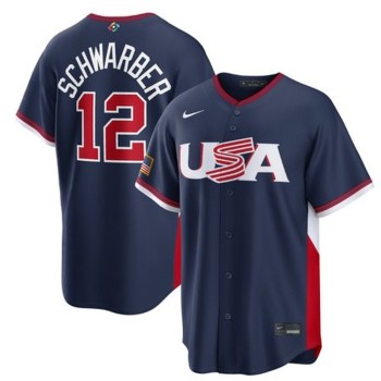 Men's USA Baseball #12 Kyle Schwarber Navy 2026 World Baseball Classic Home Stadium Jersey Men's USA Baseball #12 Kyle Schwarber Navy 2026 World Baseball Classic Home Stadium Jersey