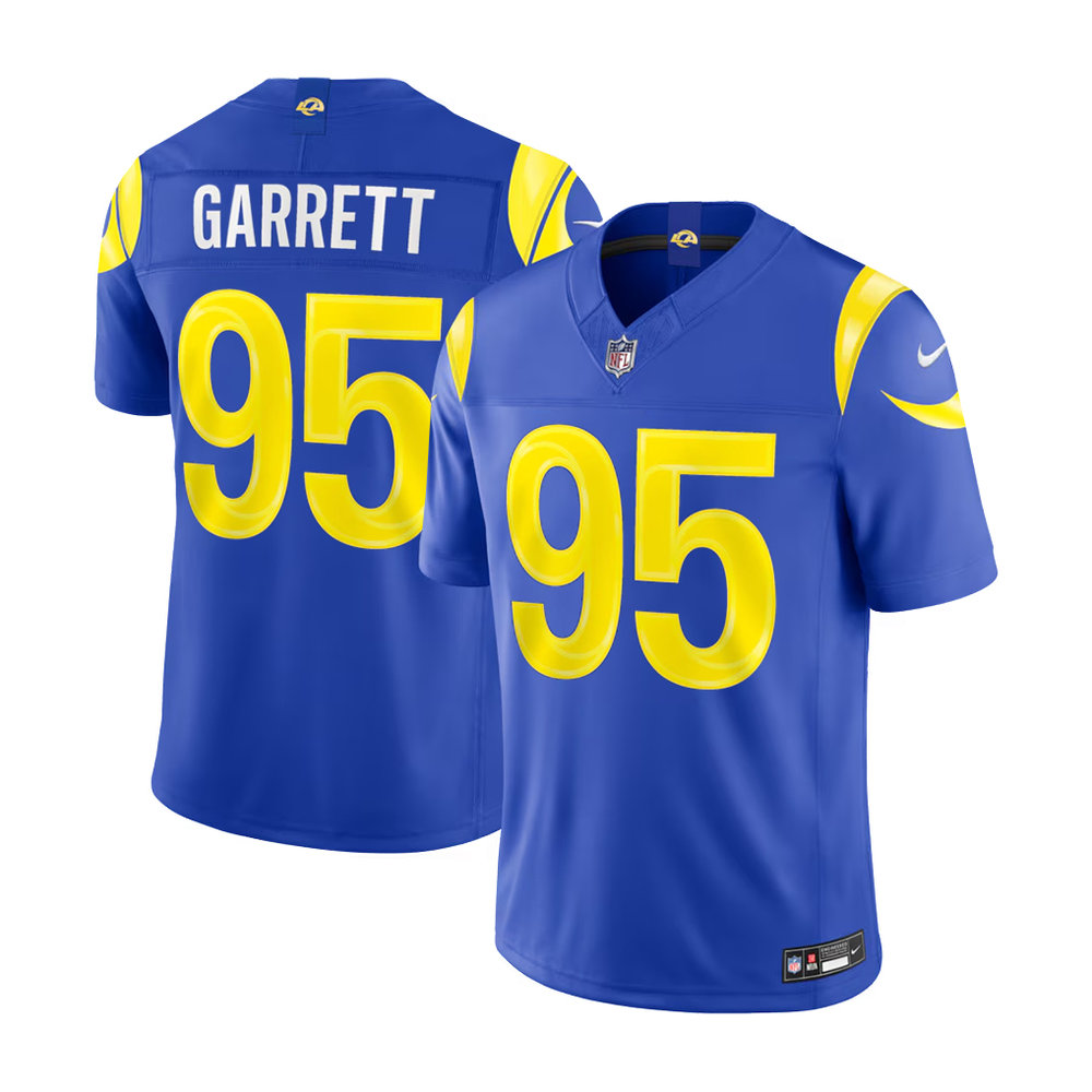 Men's Los Angeles Rams #95 Myles Garrett Navy Vapor F.U.S.E. Limited Jersey Men's Los Angeles Rams #95 Myles Garrett Navy Vapor F.U.S.E. Limited Jersey