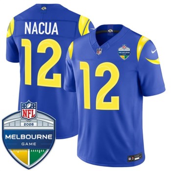 Men's Los Angeles Rams #12 Puka Nacua Royal 2026 Melbourne Game Patch Vapor F.U.S.E. Limited Jersey Men's Los Angeles Rams #12 Puka Nacua Royal 2026 Melbourne Game Patch Vapor F.U.S.E. Limited Jersey