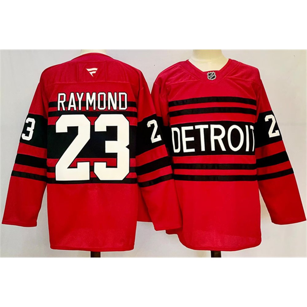 Men's Detroit Red Wings #23 Lucas Raymond Red 2024-25 Reverse Retro Stitched Premium Jersey