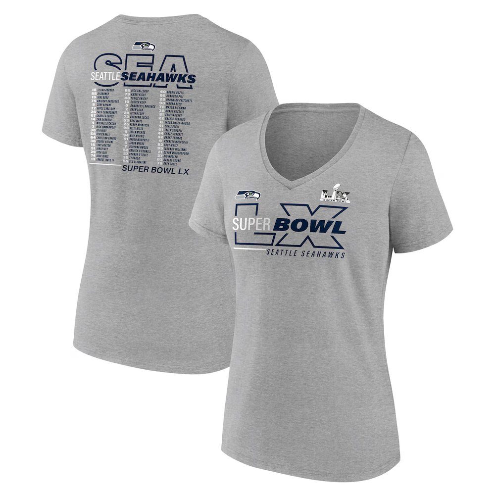 Women's Seattle Seahawks Heather Gray Super Bowl LX Roster V-Neck T-Shirt