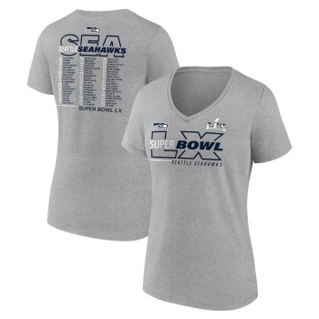 Women's Seattle Seahawks Heather Gray Super Bowl LX Roster V-Neck T-Shirt