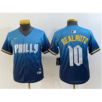 Youth Philadelphia Phillies #10 J.T. Realmuto Blue 2024 City Connect Limited Stitched Baseball Jersey Youth Philadelphia Phillies #10 J.T. Realmuto Blue 2024 City Connect Limited Stitched Baseball Jersey