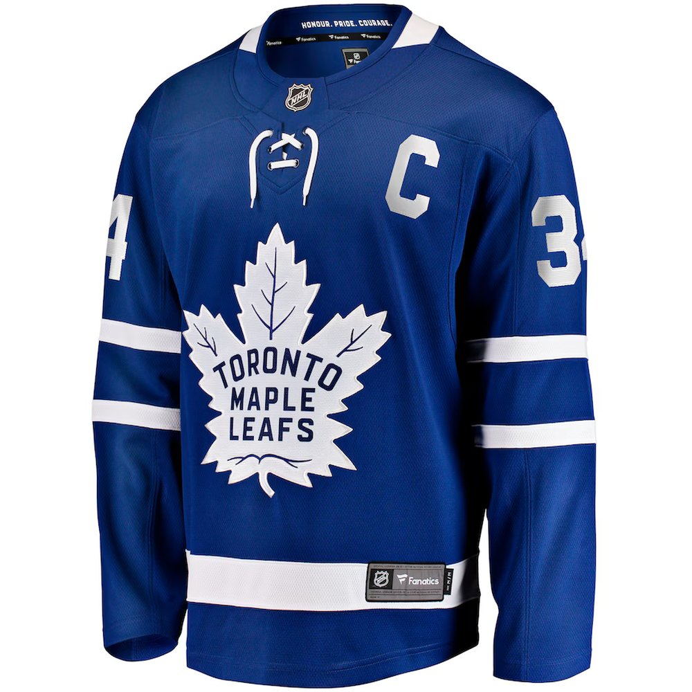 Men's Toronto Maple Leafs #34 Auston Matthews Blue Captain Patch Home Breakaway Player Jersey