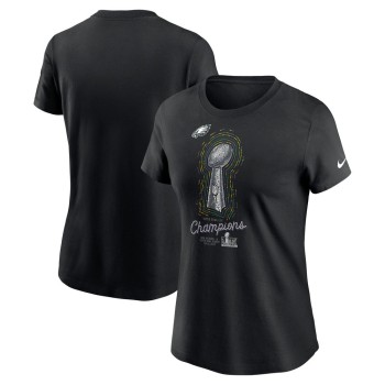 Women's Philadelphia Eagles  Black Super Bowl LIX Champions Lombardi Trophy T-Shirt Women's Philadelphia Eagles  Black Super Bowl LIX Champions Lombardi Trophy T-Shirt