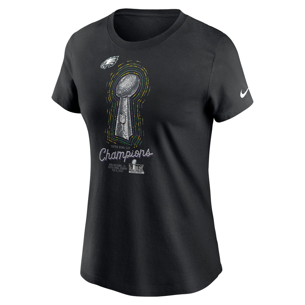 Women's Philadelphia Eagles Black Super Bowl LIX Champions Lombardi Trophy T-Shirt Women's Philadelphia Eagles Black Super Bowl LIX Champions Lombardi Trophy T-Shirt