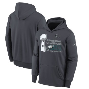 Youth Philadelphia Eagles  Anthracite Super Bowl LIX Champions Locker Room Trophy Collection Fleece Pullover Hoodie Youth Philadelphia Eagles  Anthracite Super Bowl LIX Champions Locker Room Trophy Collection Fleece Pullover Hoodie