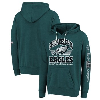 Men's Philadelphia Eagles Threads Midnight Green Super Bowl LIX Champions Sonder Tri-Blend Pullover Hoodie Men's Philadelphia Eagles Threads Midnight Green Super Bowl LIX Champions Sonder Tri-Blend Pullover Hoodie
