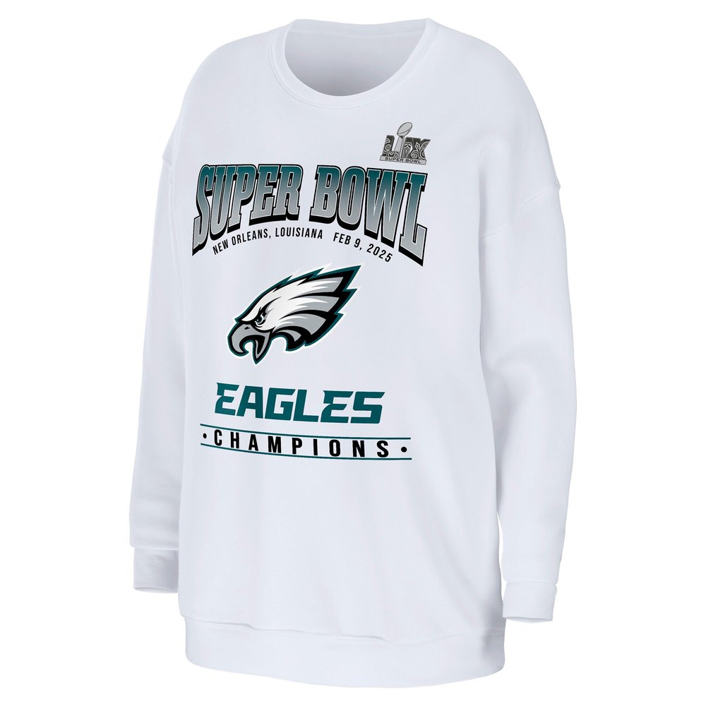 Women's Philadelphia Eagles WEAR by Erin Andrews White Super Bowl LIX Champions Fleece Pullover Sweatshirt Women's Philadelphia Eagles WEAR by Erin Andrews White Super Bowl LIX Champions Fleece Pullover Sweatshirt