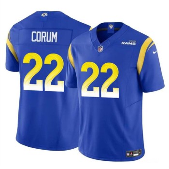 Men's Los Angeles Rams #22 Blake Corum Blue 2024 Draft F.U.S.E Vapor Untouchable Stitched Football Jersey Men's Los Angeles Rams #22 Blake Corum Blue 2024 Draft F.U.S.E Vapor Untouchable Stitched Football Jersey