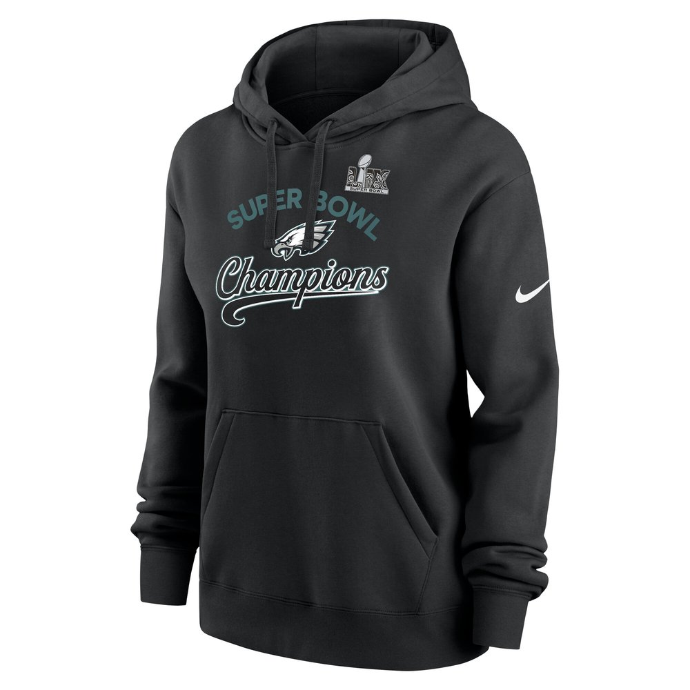 Women's Philadelphia Eagles Black Super Bowl LIX Champions Tailsweep Pullover Hoodie Women's Philadelphia Eagles Black Super Bowl LIX Champions Tailsweep Pullover Hoodie