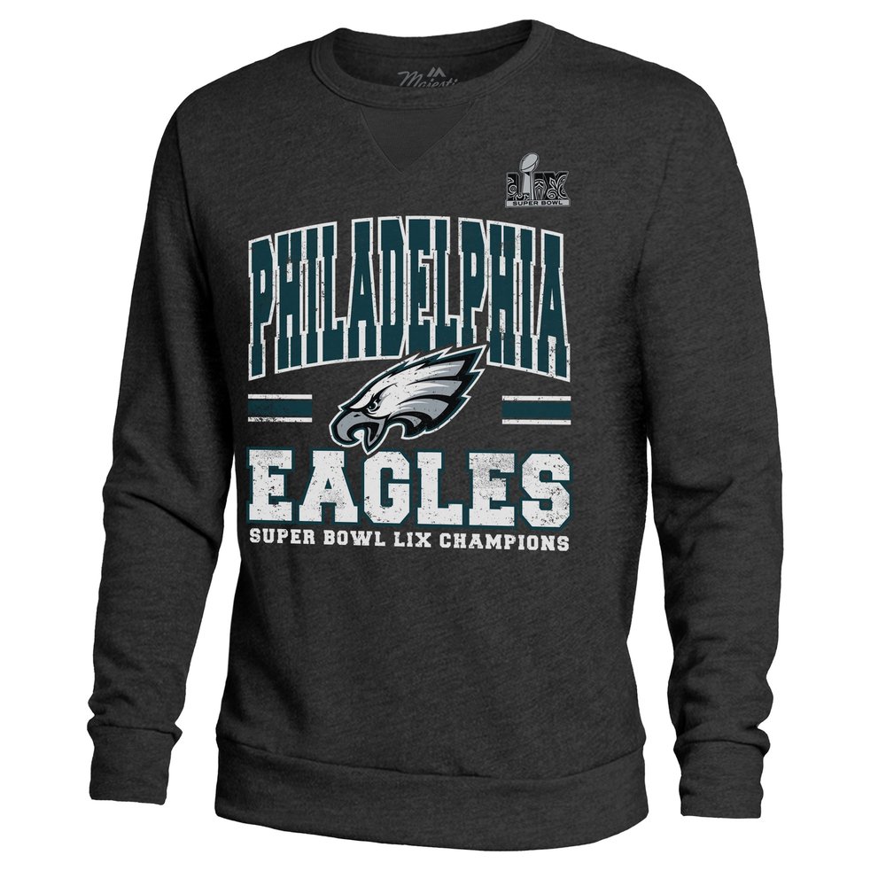 Men's Philadelphia Eagles Threads Black Super Bowl LIX Champions Big Chalk Stripe Tri-Blend Fleece Sweatshirt Men's Philadelphia Eagles Threads Black Super Bowl LIX Champions Big Chalk Stripe Tri-Blend Fleece Sweatshirt
