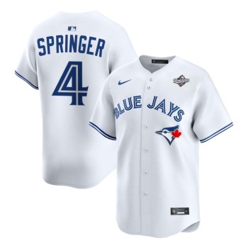Men's Toronto Blue Jays #4 George Springer White 2025 World Series Home Replica Player Jersey Men's Toronto Blue Jays #4 George Springer White 2025 World Series Home Replica Player Jersey