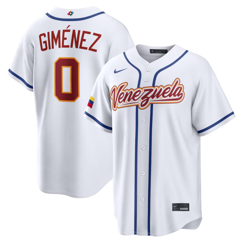 Men's Venezuela Baseball #0 Andres Gimenez White 2026 World Baseball Classic Home Stadium Jersey Men's Venezuela Baseball #0 Andres Gimenez White 2026 World Baseball Classic Home Stadium Jersey