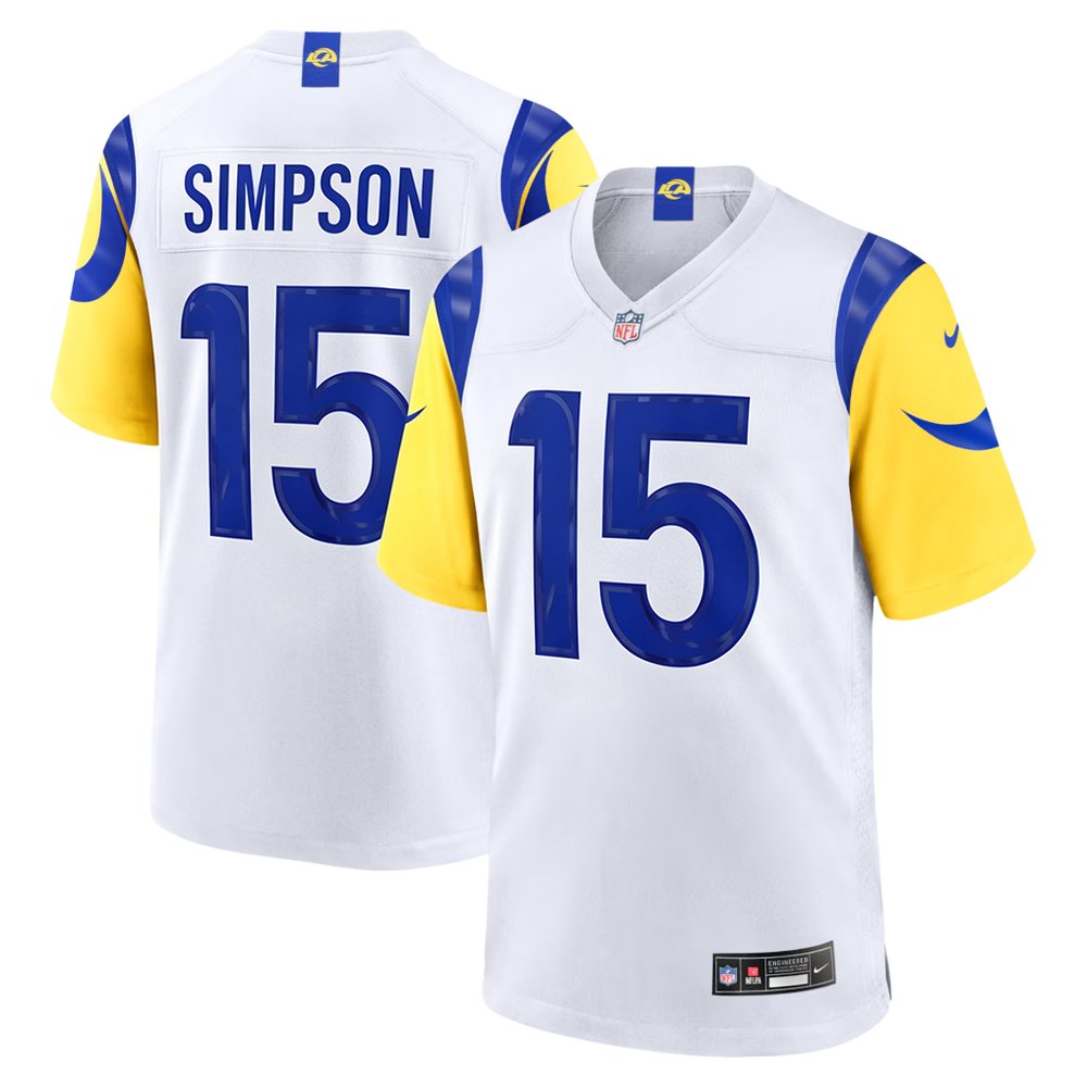 Men's Los Angeles Rams #15 Ty Simpson White 2026 NFL Draft Game Jersey Men's Los Angeles Rams #15 Ty Simpson White 2026 NFL Draft Game Jersey