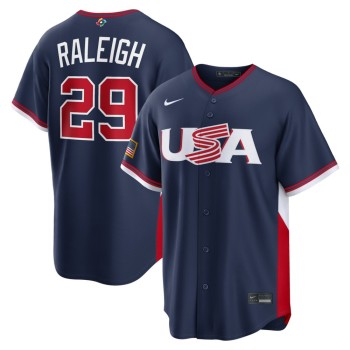 Men's USA Baseball #29 Cal Raleigh Navy 2026 World Baseball Classic Road Stadium Jersey Men's USA Baseball #29 Cal Raleigh Navy 2026 World Baseball Classic Road Stadium Jersey