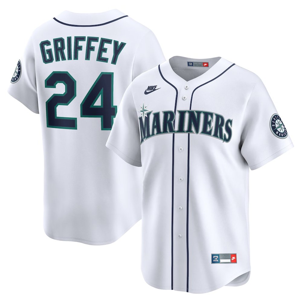 Men's Seattle Mariners #24 Ken Griffey Jr. White Throwback Cooperstown Collection Limited Jersey Men's Seattle Mariners #24 Ken Griffey Jr. White Throwback Cooperstown Collection Limited Jersey