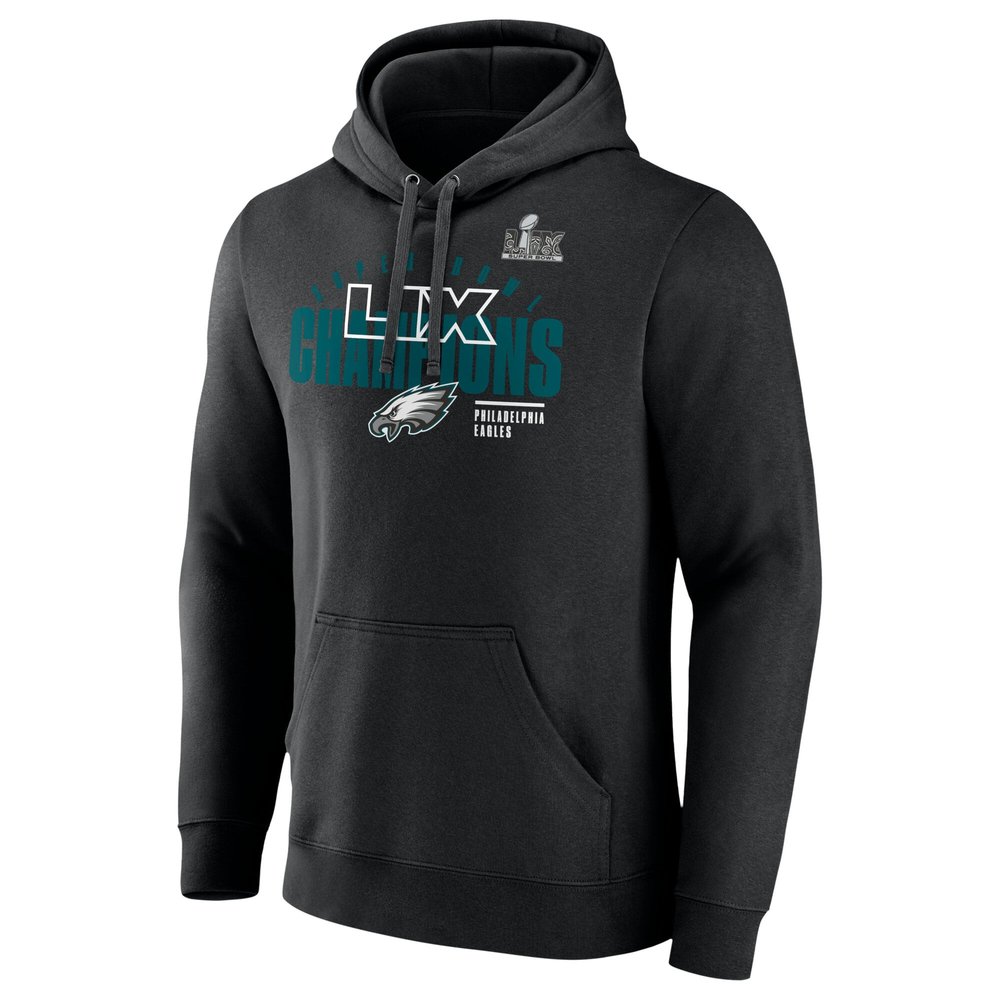 Men's Philadelphia Eagles Black Super Bowl LIX Champions Iconic Victory Fleece Pullover Hoodie Men's Philadelphia Eagles Black Super Bowl LIX Champions Iconic Victory Fleece Pullover Hoodie