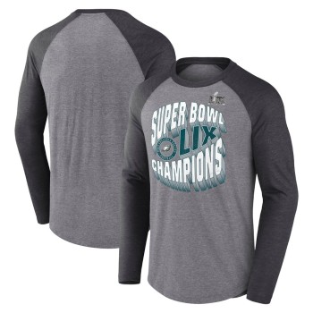 Men's Philadelphia Eagles Heather Gray Super Bowl LIX Champions Historic Win 3/4-Sleeve Raglan Tri-Blend T-Shirt Men's Philadelphia Eagles Heather Gray Super Bowl LIX Champions Historic Win 3/4-Sleeve Raglan Tri-Blend T-Shirt